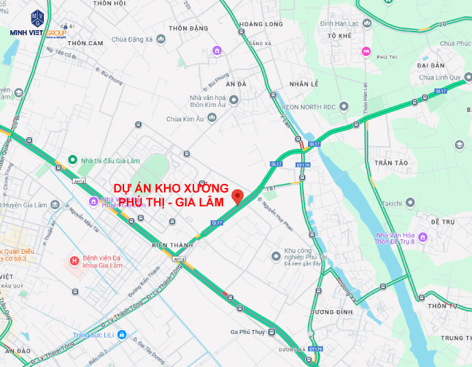 Kho xưởng Phú Thị, Gia Lâm nằm tại vị trí thuận lợi giao thông